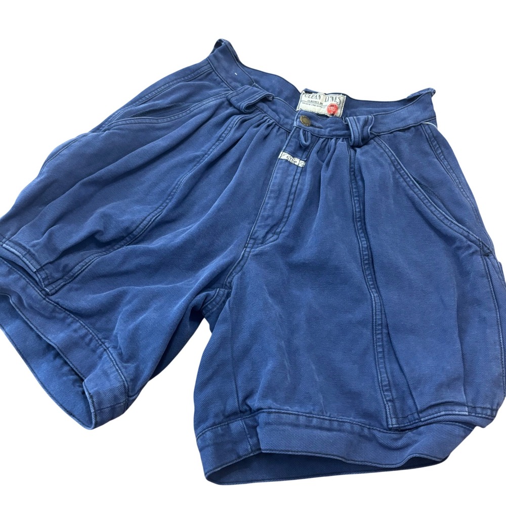 Vtg 90s Clean Lines Blue Baggy Jorts Pleated Bloomer Denim Shorts Womens xs/s